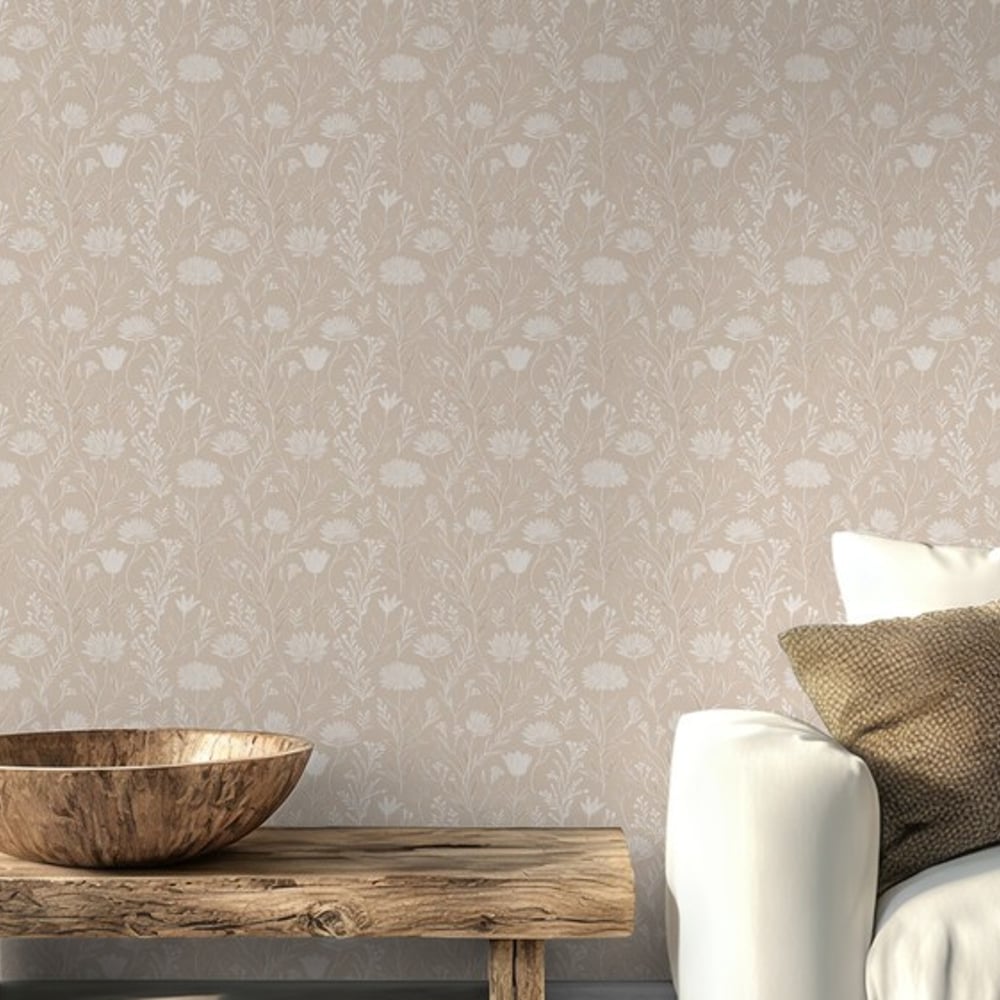 Josefina Beige - Papiers peints - Beige - Salon - Floral - Scandza - Intissé
