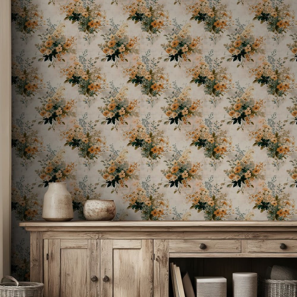 Kajsa Beige - Papiers peints - Beige - Salon - Floral - Scandza - Intissé