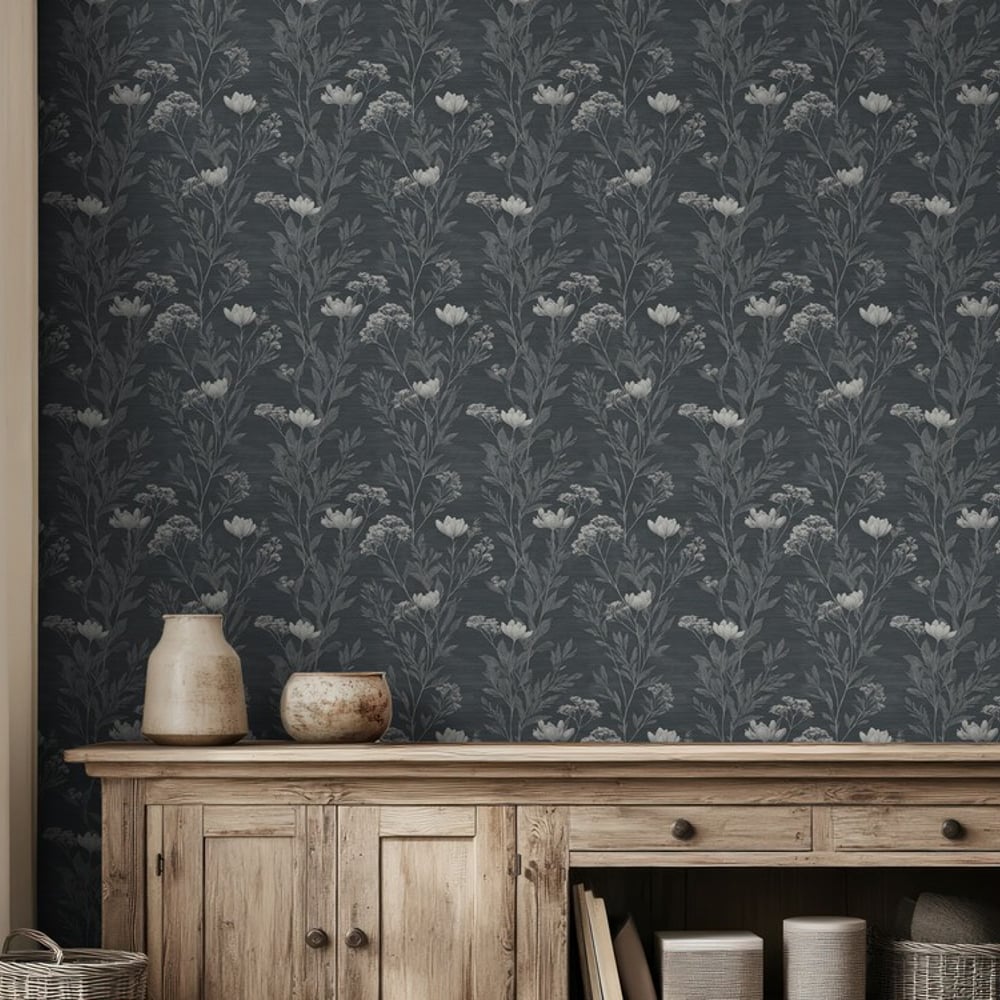 Gunborg Grey - Papiers peints - Gris - Salon - Floral - Scandza - Intissé