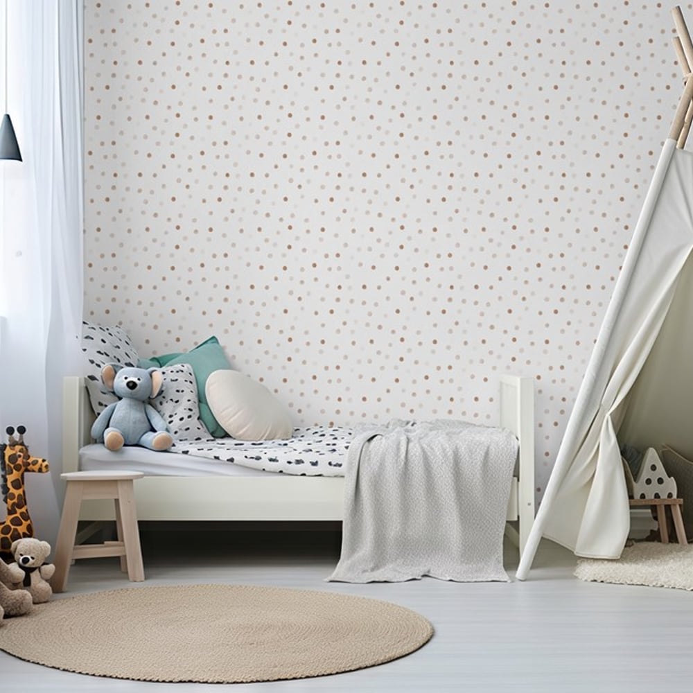 Aqua pops Caramel Brown - Papiers peints - Beige - Chambre d’enfant - À pois - Wallpassion - Intissé
