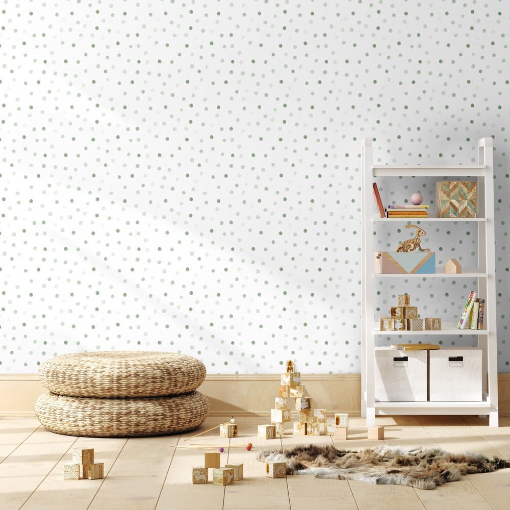 Aqua pops Apple Green - Papiers peints - Vert - Chambre d’enfant - À pois - Wallpassion - Intissé