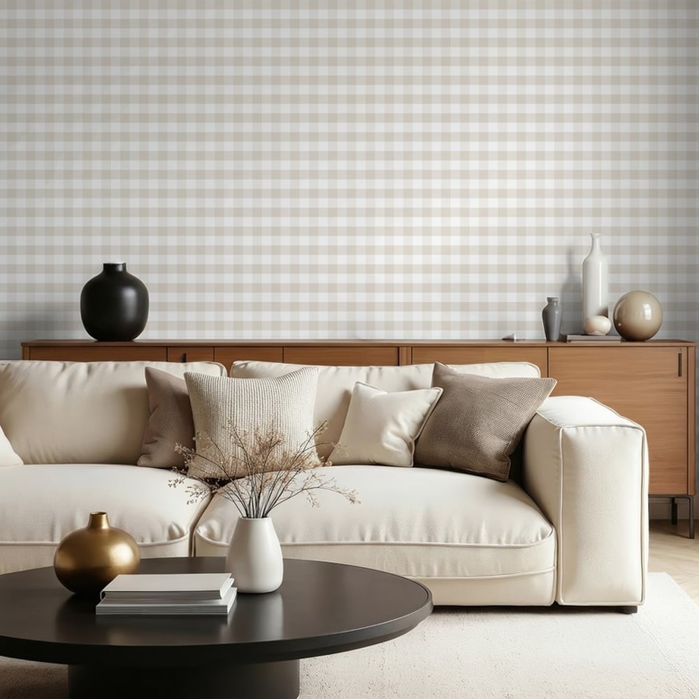 Checkered Beige - Papiers peints - Beige - Salon - À carreaux - Wallpassion - Intissé