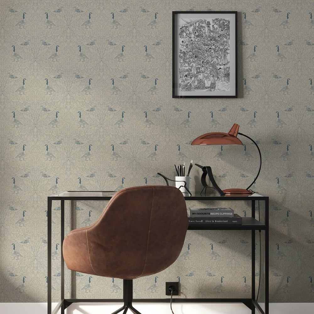 Duck and Geese in Cream - Papiers peints - Beige - Bureau - Floral - Wallpassion - Intissé