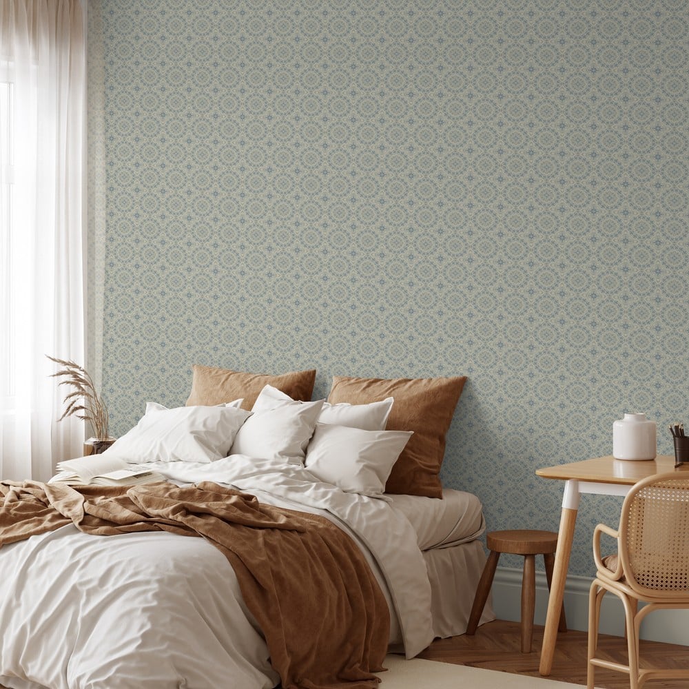 Adara Tile Pear Gray and Blue - Tapetit - Harmaa - Makuuhuone - Kukkakuvioinen - Wallpassion -