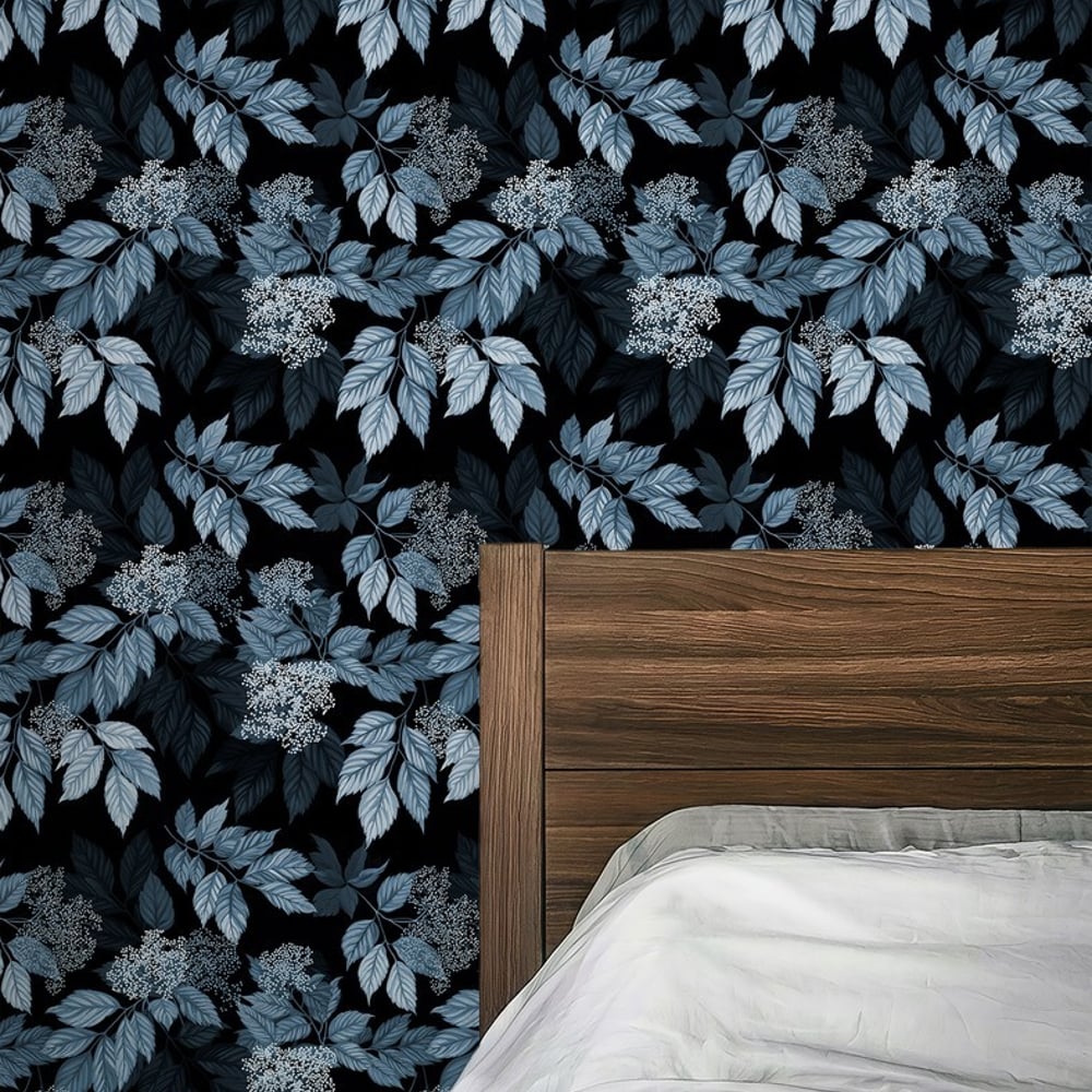 Adina Blue - Tapetit - Sininen - Makuuhuone - Kukkakuvioinen - Wallpassion - Non-Woven