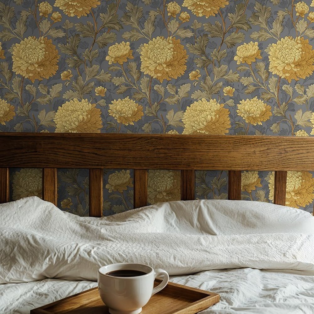 Brandon Dark Grey - Papiers peints - Gris - Chambre - Floral - Wallpassion - Intissé