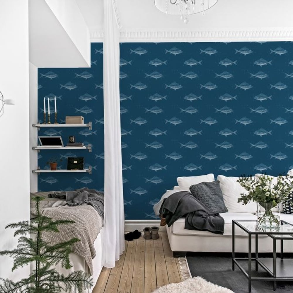 Amund Blue - Papiers peints - Bleu - Chambre d’adolescent - Marin - in between - Intissé