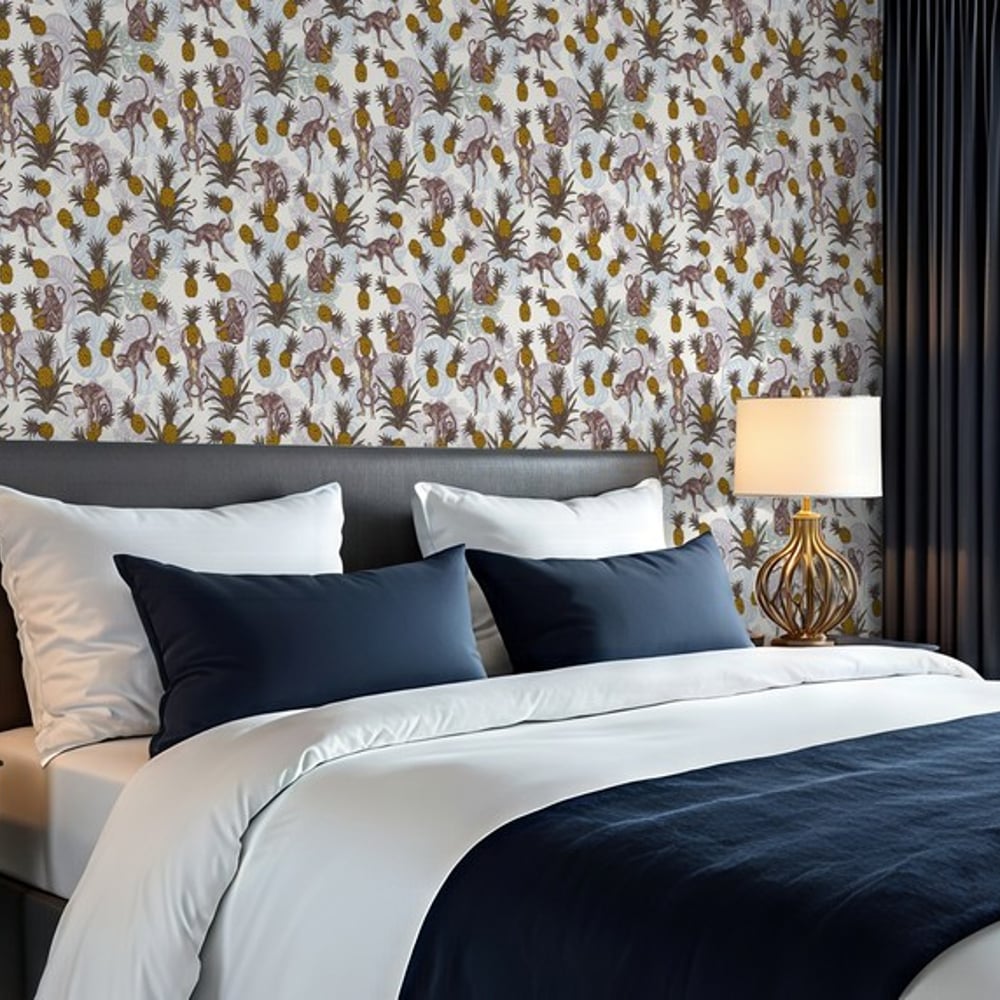 Yasan Grey - Papiers peints - Gris - Chambre - Animal - Blue Monkey - Intissé