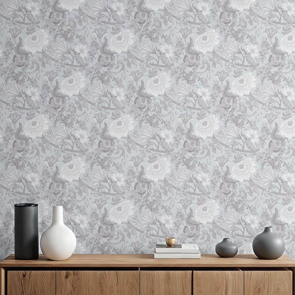 Vilhelm Grey - Wallpaper - Grey - Living room - Floral - September - Non-Woven