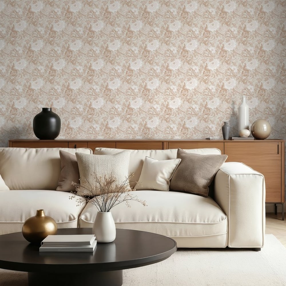 Vilhelm Beige - Wallpaper - Beige - Living room - Floral - September - Non-Woven