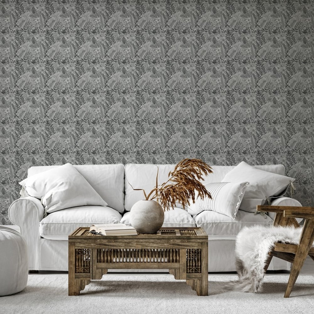 Dora Grey - Papiers peints - Gris - Salon - Floral - Palette - Intissé