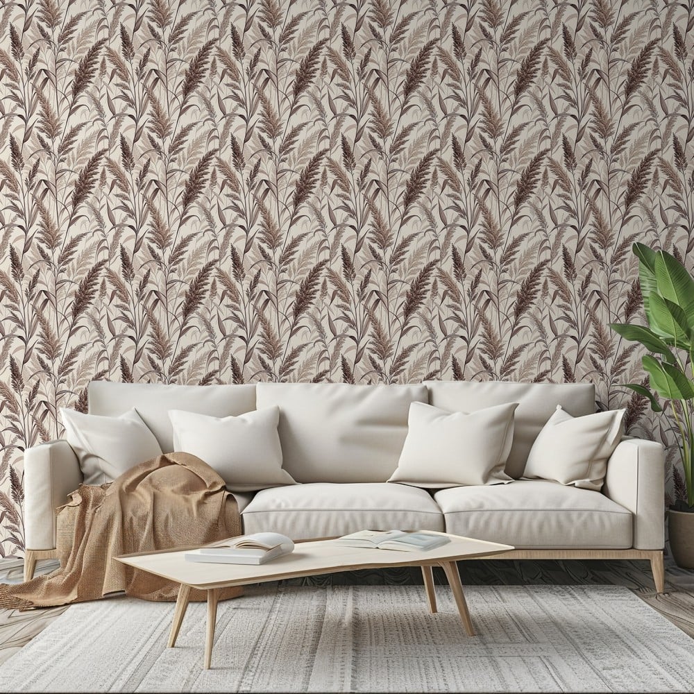 Loa Brown - Papiers peints - Marron - Salon - Feuille - Palette - Intissé