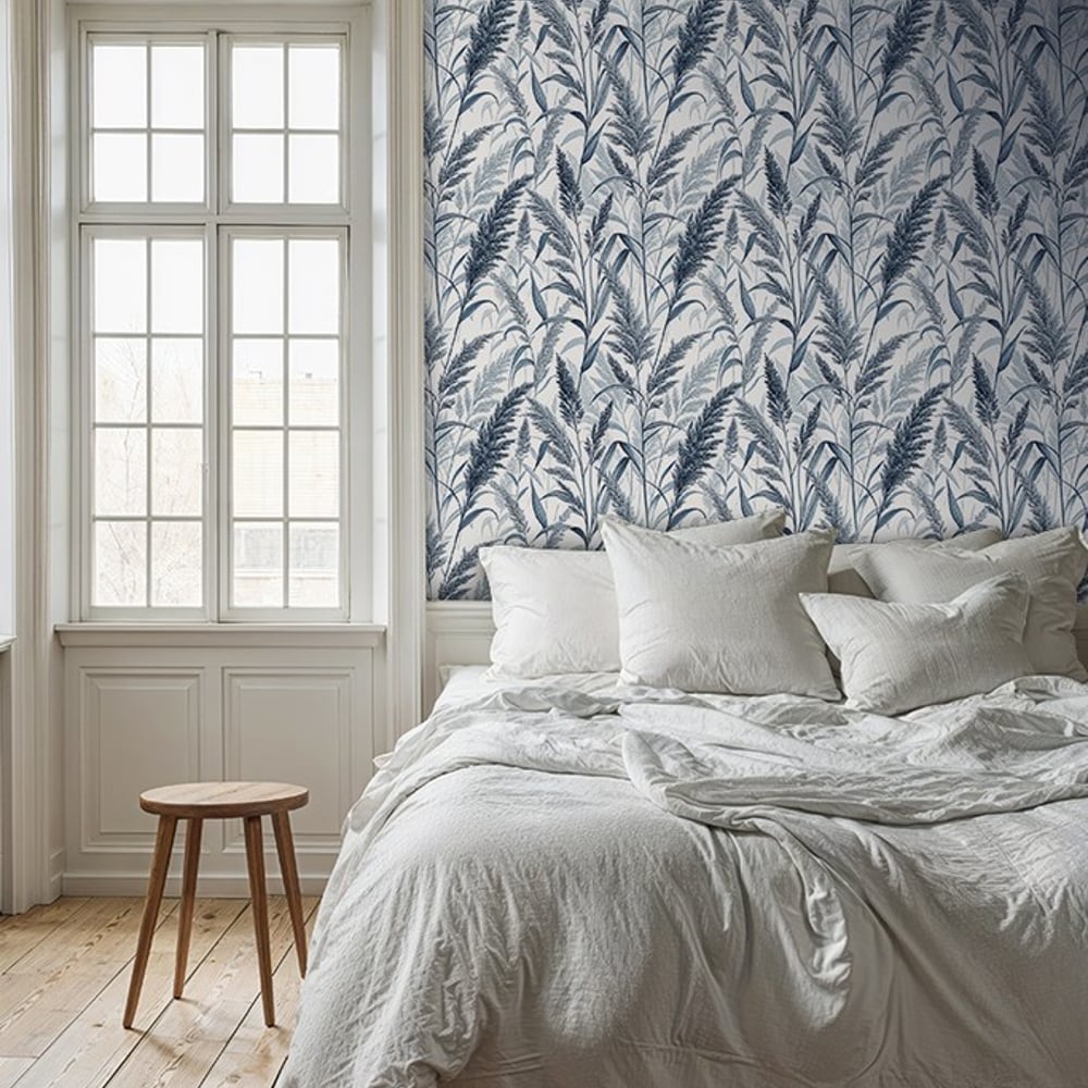Loa Blue - Papiers peints - Bleu - Chambre - Feuille - Palette - Intissé
