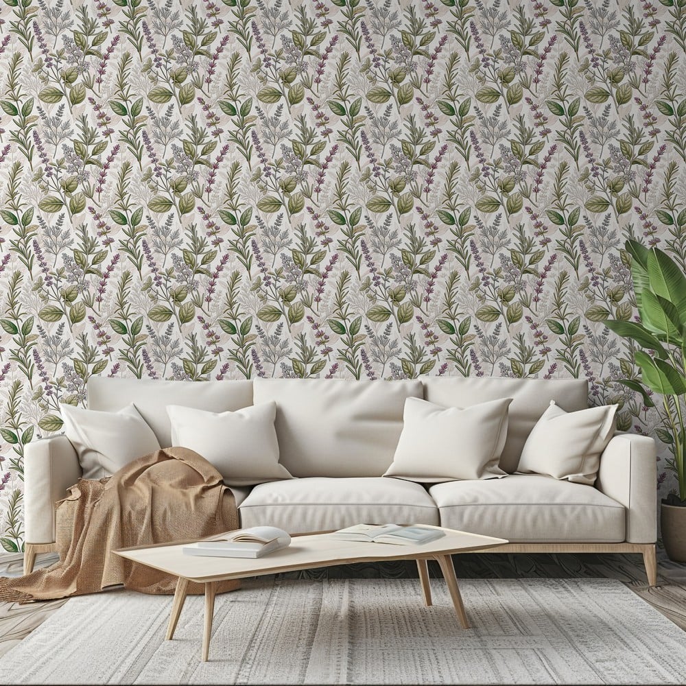 Irene Beige - Papiers peints - Beige - Salon - Floral - Palette - Intissé