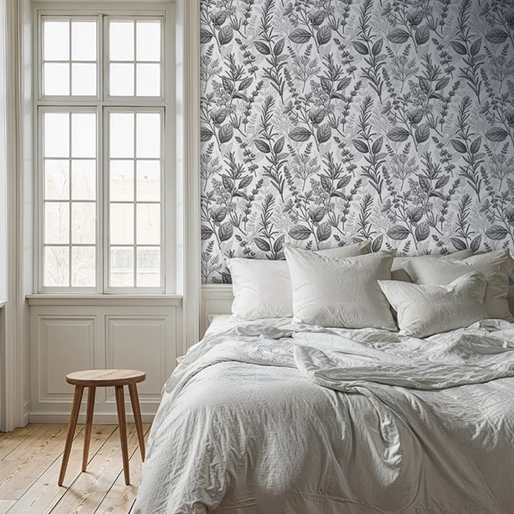 Irene Grey - Papiers peints - Gris - Chambre - Floral - Palette - Intissé