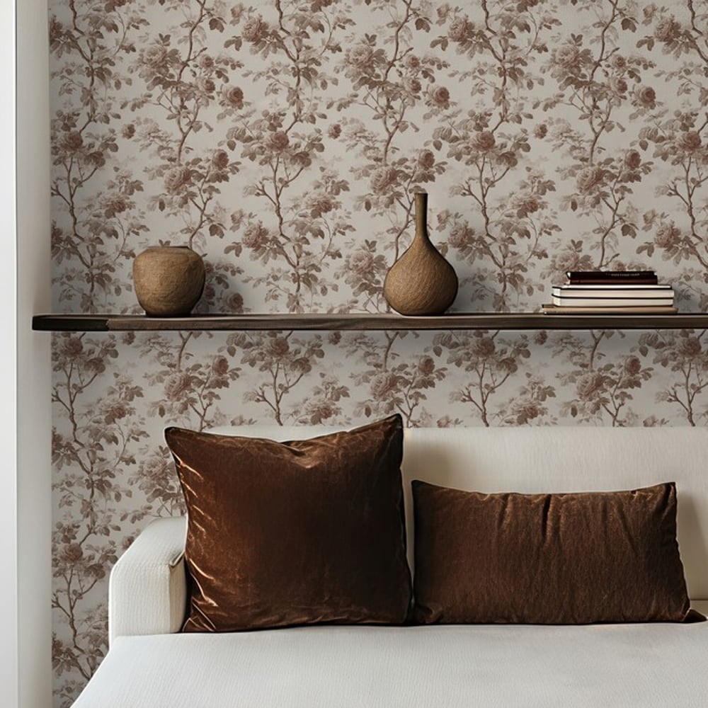 Villemo Brown - Wallpaper - Brown - Living room - Floral - September - Non-Woven