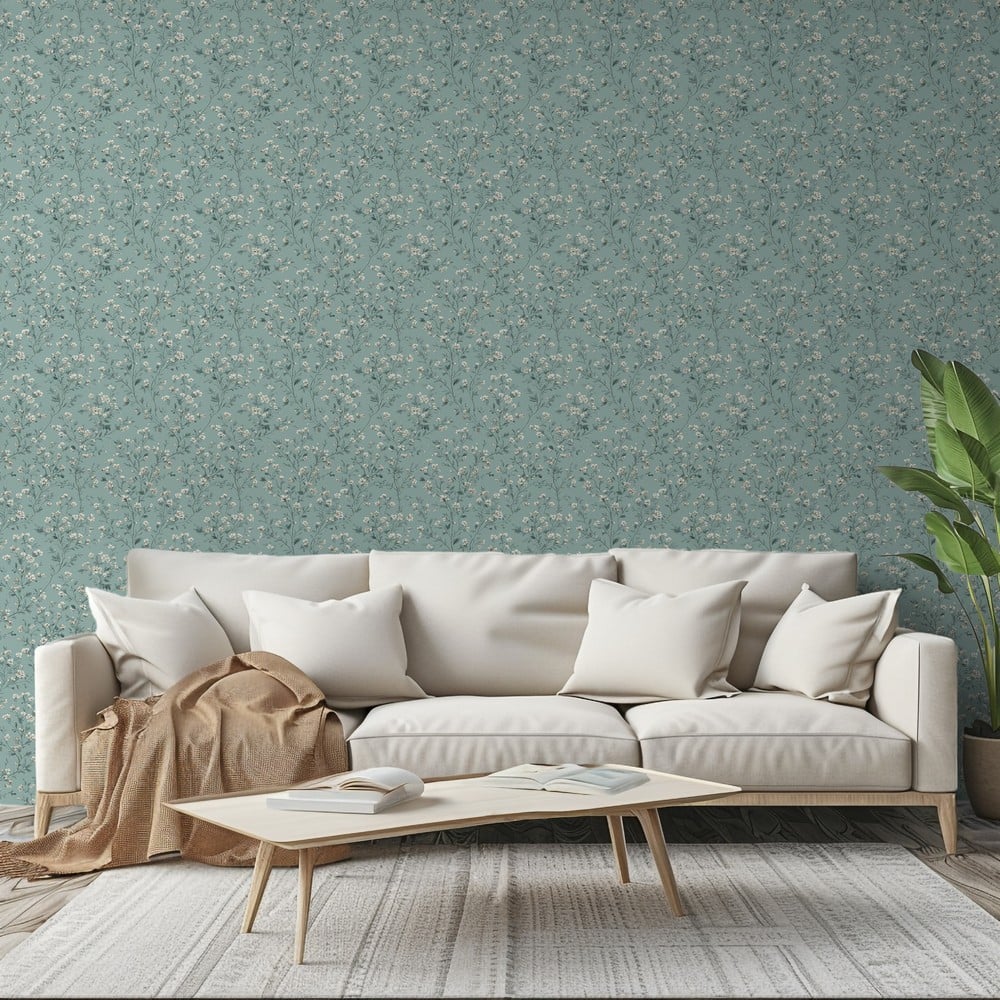 Gunhild Blue - Papiers peints - Bleu - Salon - Floral - Palette - Intissé