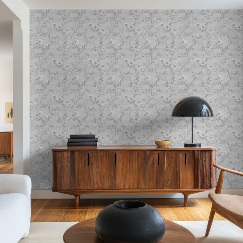 Ragnvald Grey - Wallpaper - Grey - Living room - Floral - September - Non-Woven