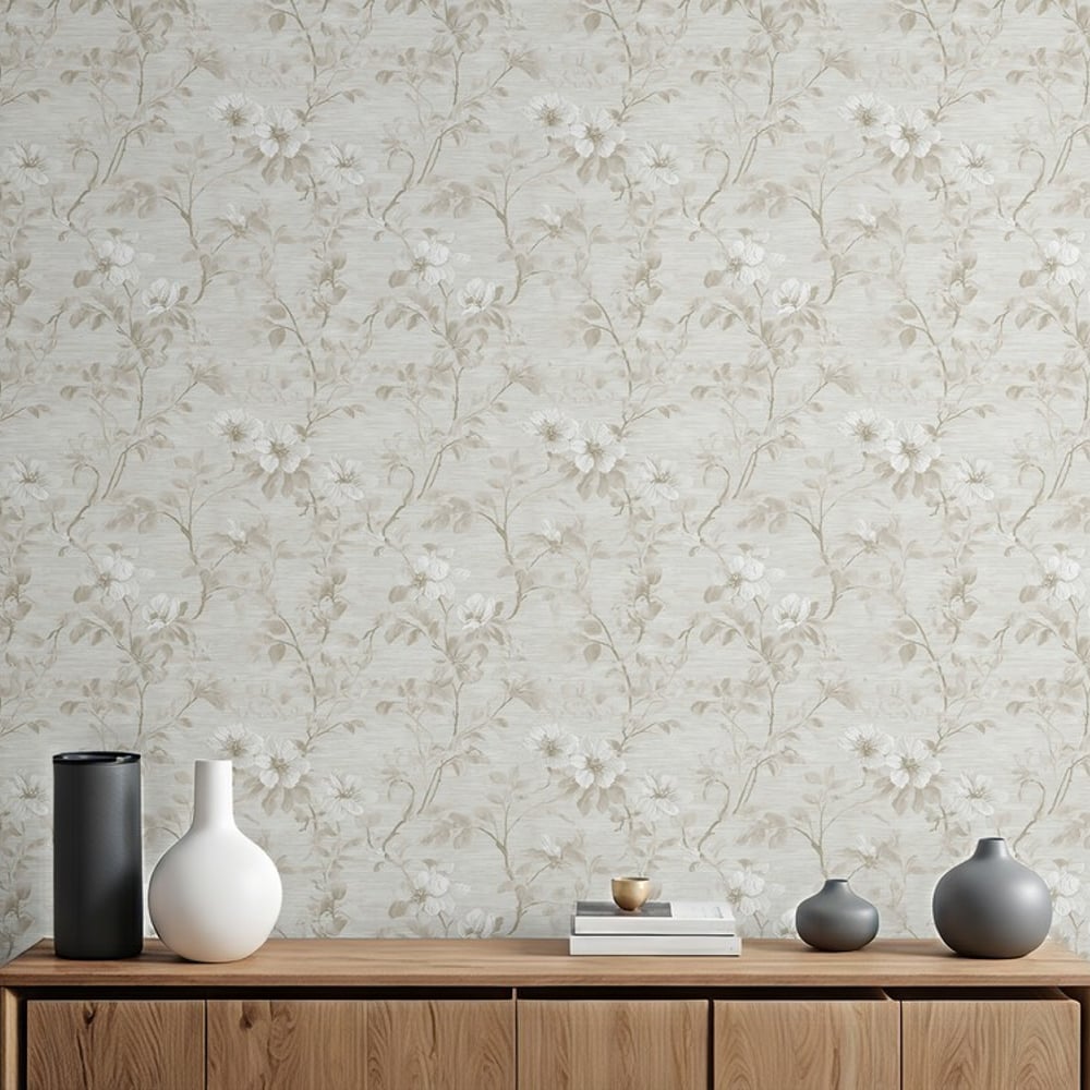 Ragnvald Beige - Wallpaper - Beige - Living room - Floral - September - Non-Woven