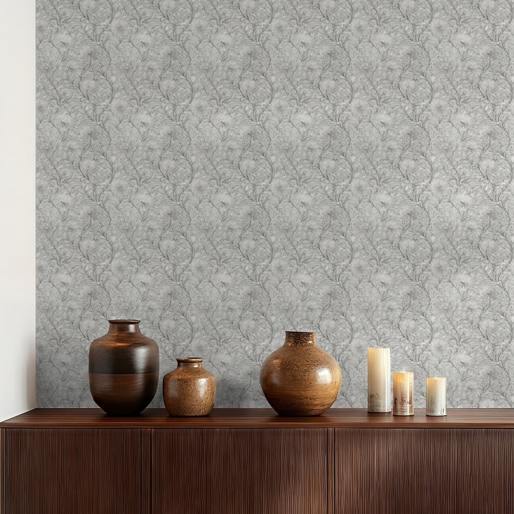 Kathleen Grey - Papiers peints - Gris - Salon - Floral - September - Intissé