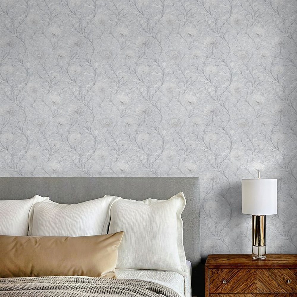 Kathleen Light Grey - Papiers peints - Gris - Chambre - Floral - September - Intissé