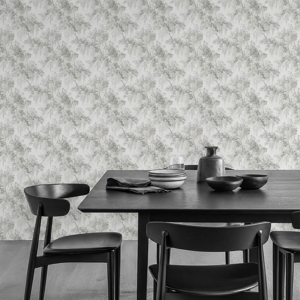 Gregory Light Grey - Tapet - Grå - Køkken - Blad - September - Non-Woven