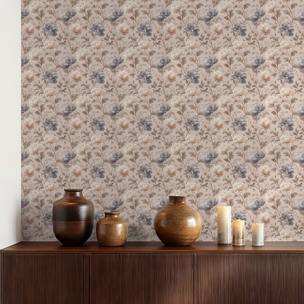 Sharon Brown - Wallpaper - Brown - Living room - Floral - September - Non-Woven