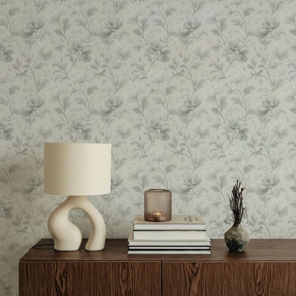 Sharon White - Wallpaper - White - Living room - Floral - September - Non-Woven