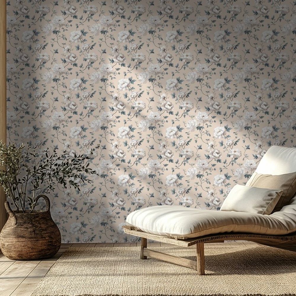 Cordelia Blue - Papiers peints - Bleu - Salon - Floral - Scandza - Intissé