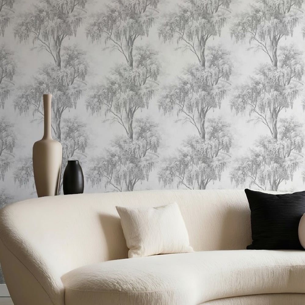 Melvin Light Grey - Papiers peints - Gris - Salon - Arbre - Dreamland - Intissé