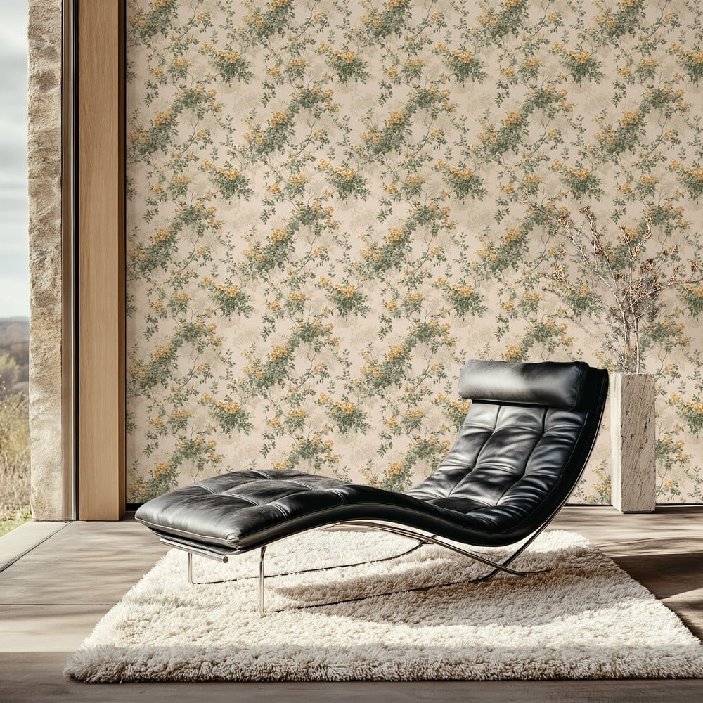 Bettina Beige - Tapet - Beige - Stue - Blomstret - September - Non-Woven