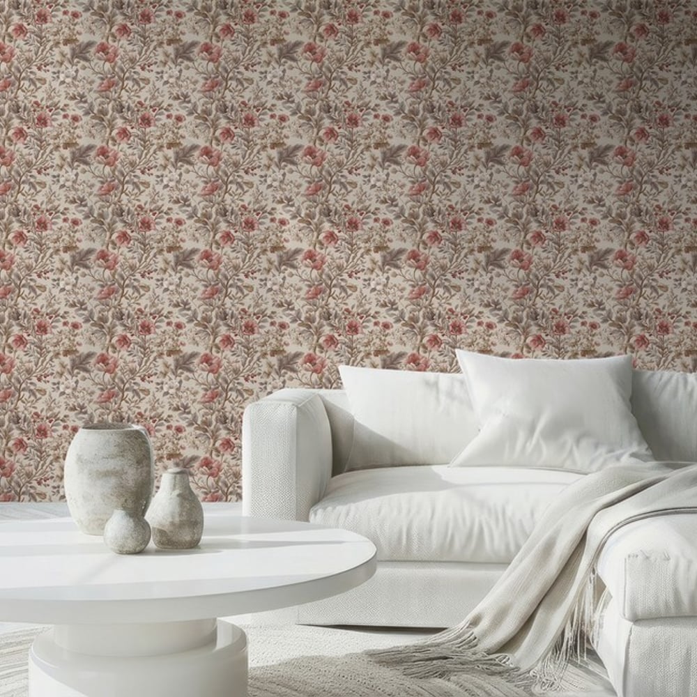 Roberta Beige - Wallpaper - Beige - Living room - Floral - September - Non-Woven