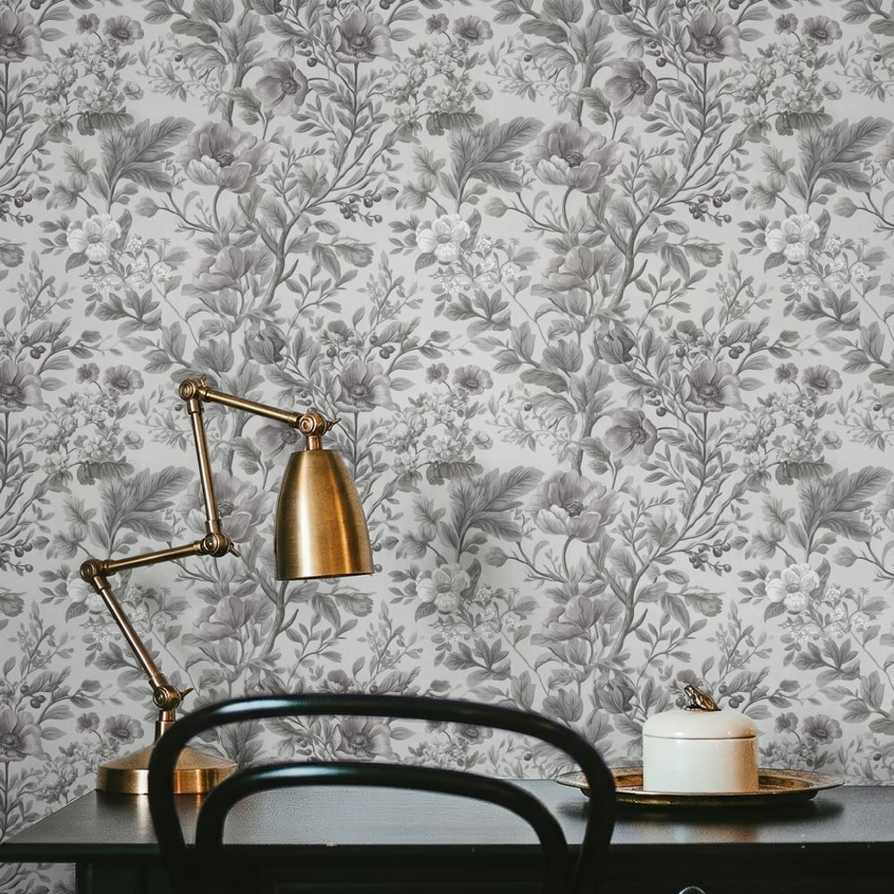 Roberta Grey - Wallpaper - Grey - Office - Floral - September - Non-Woven