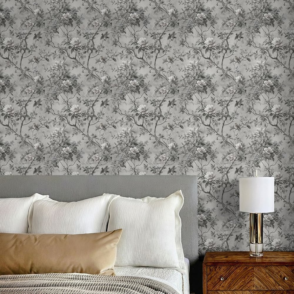 Nelly Grey - Papiers peints - Gris - Chambre - Floral - September - Intissé