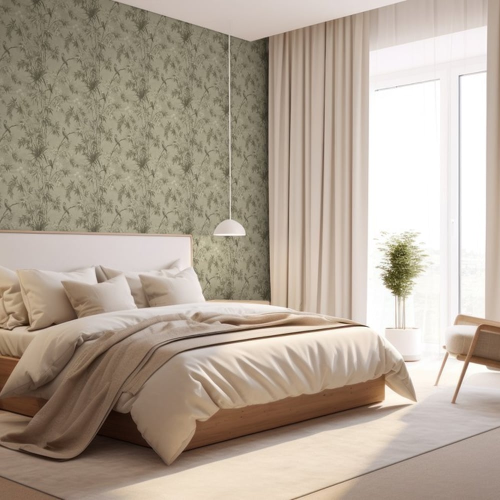 Naima Green - Papiers peints - Vert - Chambre - Oiseaux - September - Intissé