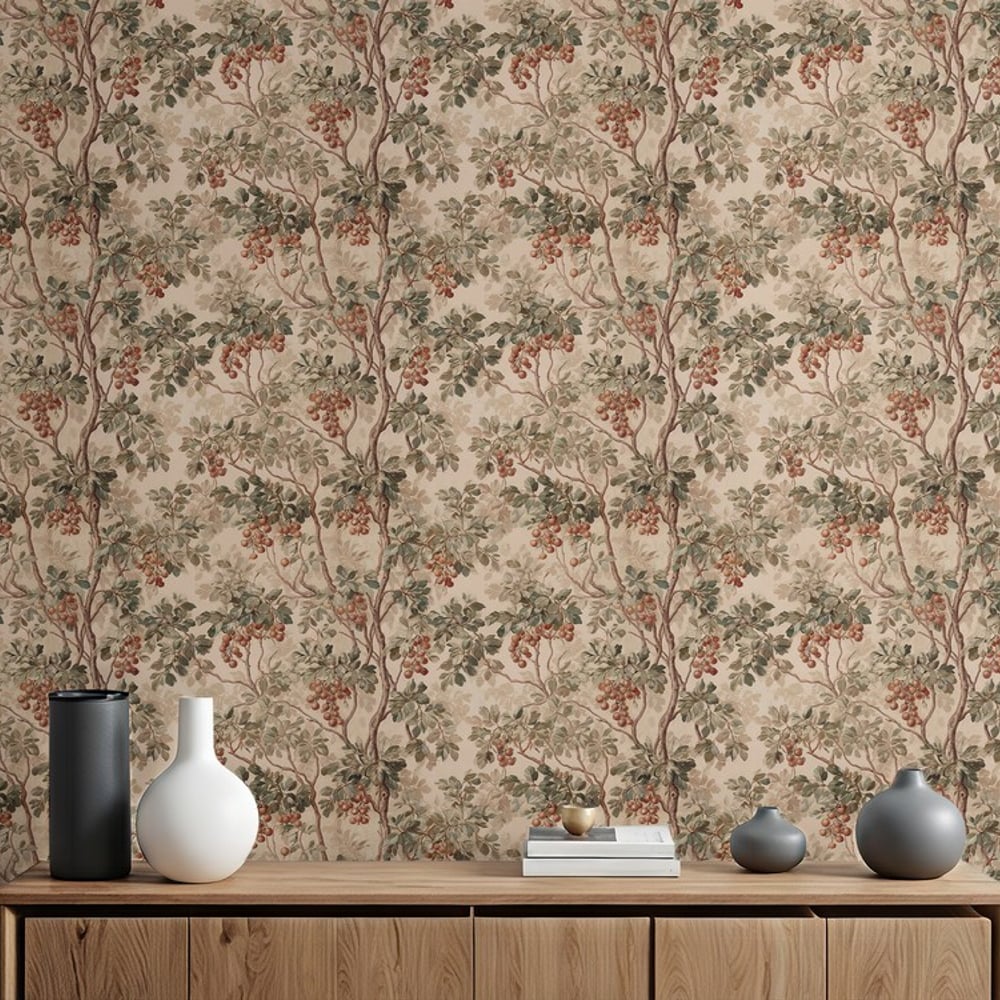 Teresia Beige - Wallpaper - Beige - Living room - Tree - September - Non-Woven