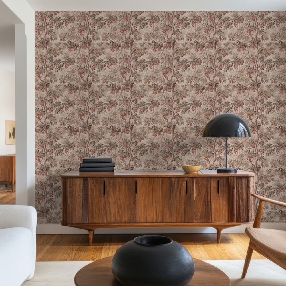 Teresia Pink - Wallpaper - Pink - Living room - Tree - September - Non-Woven