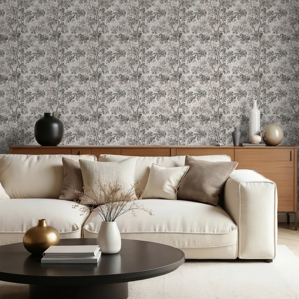 Teresia Grey - Wallpaper - Grey - Living room - Tree - September - Non-Woven