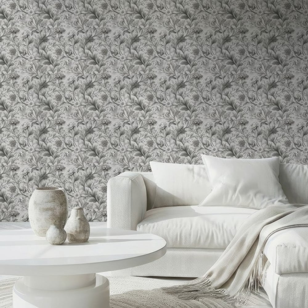 Lorena Grey - Papiers peints - Gris - Salon - Floral - September - Intissé