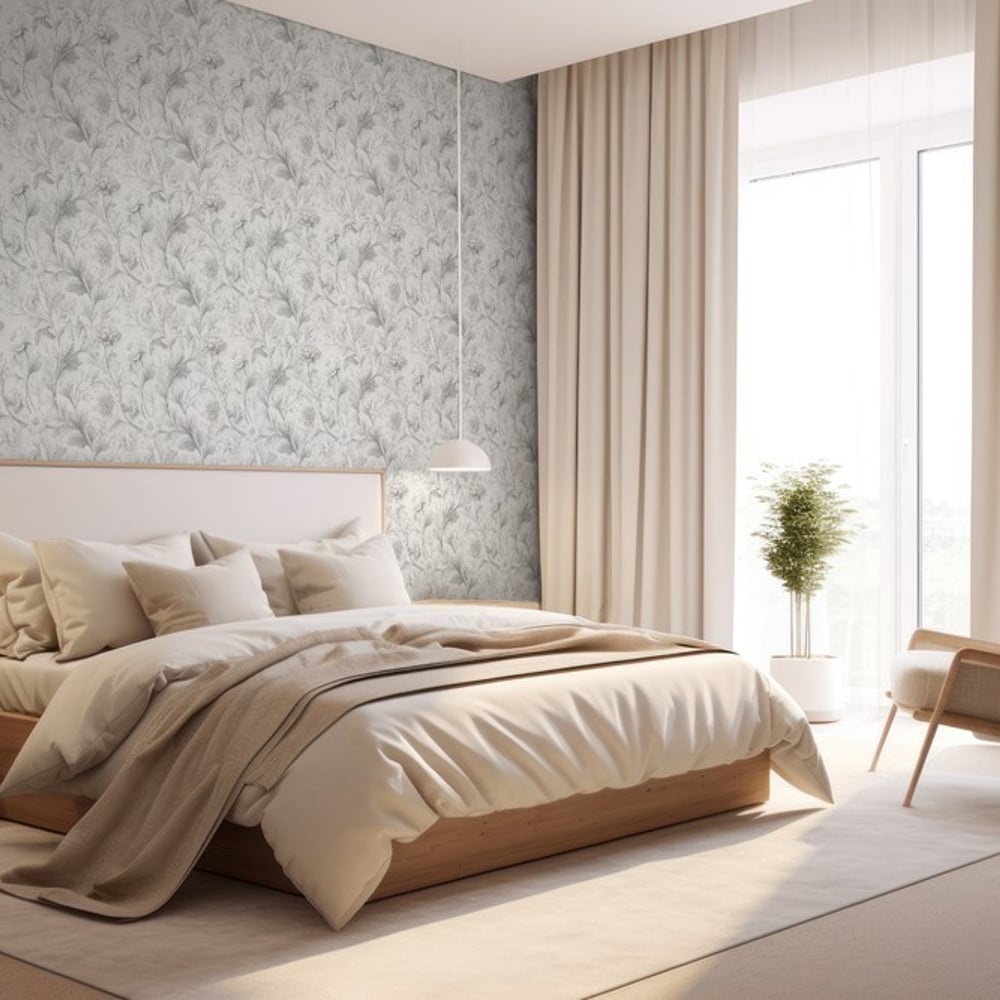 Lorena Light Grey - Papiers peints - Gris - Chambre - Floral - September - Intissé