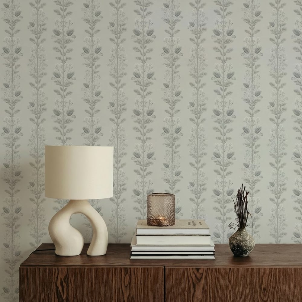 Tibertius Light Grey - Wallpaper - Grey - Living room - Floral - September - Non-Woven