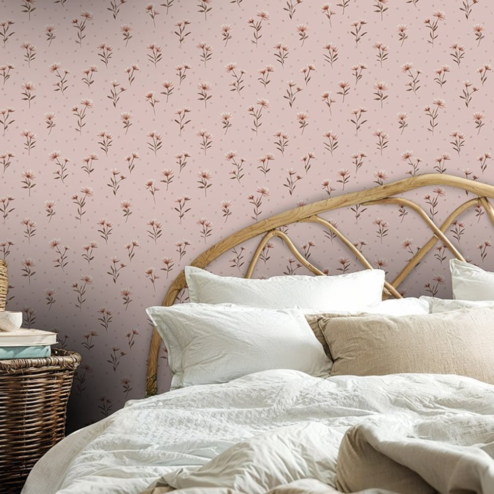 Gittan Pink - Papiers peints - Rose - Chambre - Floral - Palette - Intissé