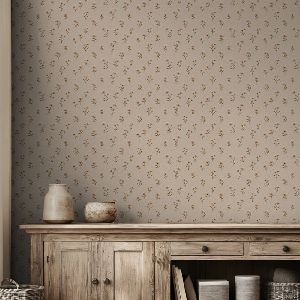 Gittan Beige - Papiers peints - Beige - Salon - Floral - Palette - Intissé
