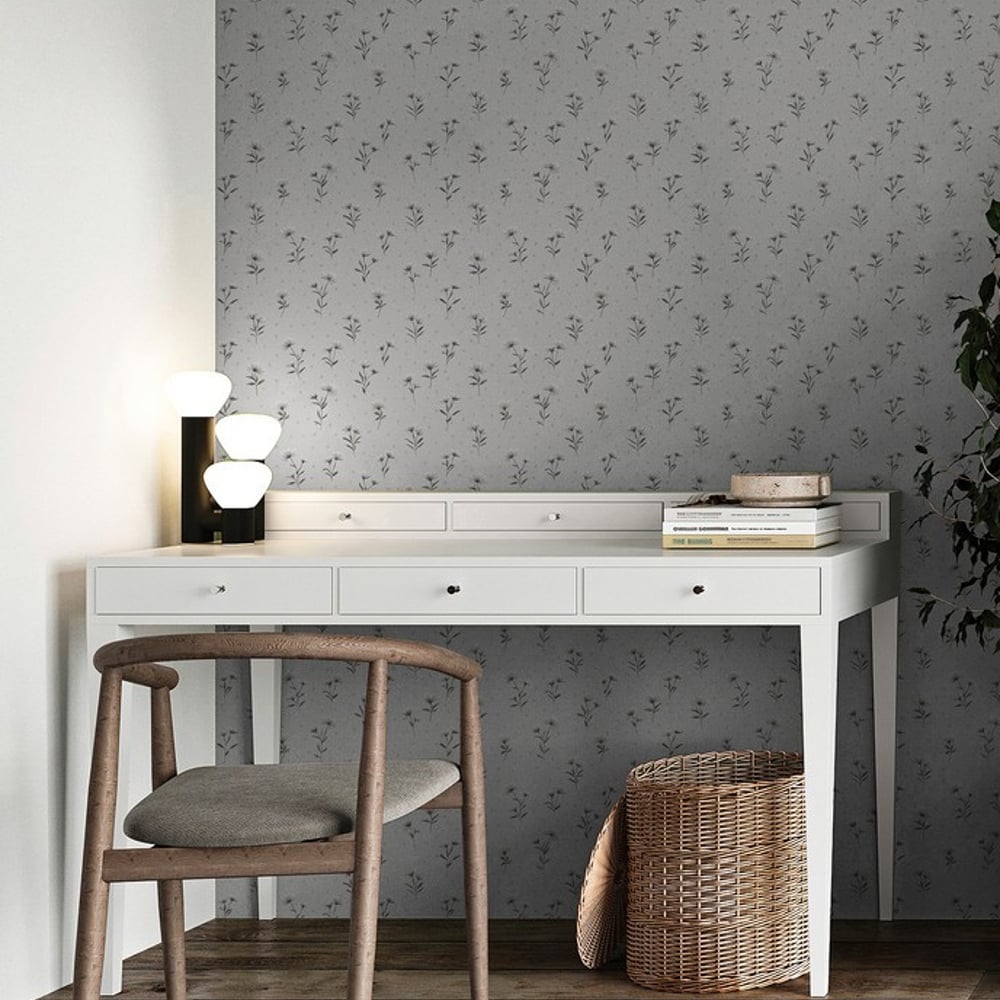 Gittan Grey - Papiers peints - Gris - Bureau - Floral - Palette - Intissé