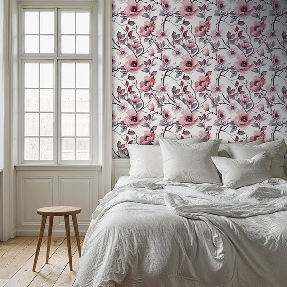 Helena Pink - Papiers peints - Rose - Chambre - Floral - Palette - Intissé