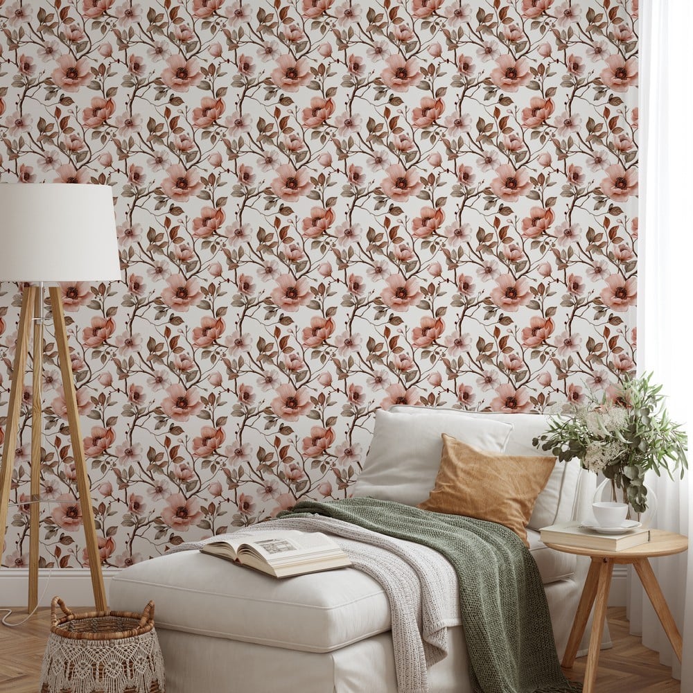 Helena Red - Papiers peints - Rouge - Salon - Floral - Palette - Intissé