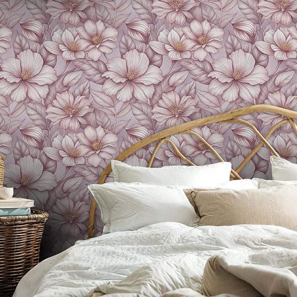 Virpi Pink - Papiers peints - Rose - Chambre - Floral - Palette - Intissé