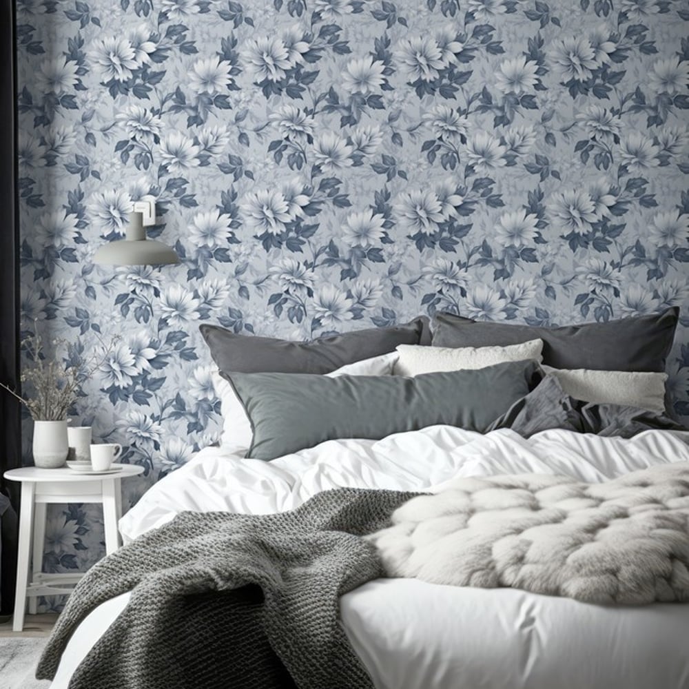 Alma Blue - Tapet - Blå - Soveværelse - Blomstret - Wallpassion - Non-Woven