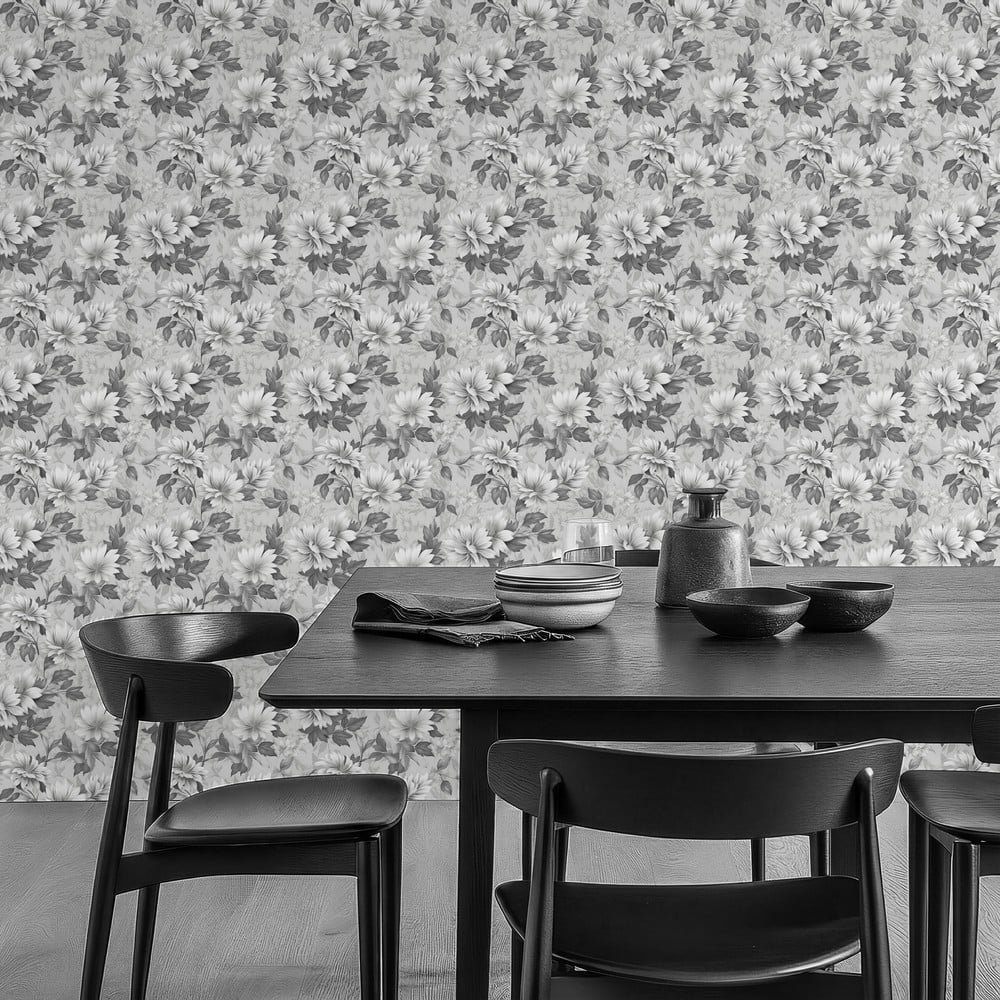 Alma Dark Grey - Tapet - Grå - Køkken - Blomstret - Wallpassion - Non-Woven