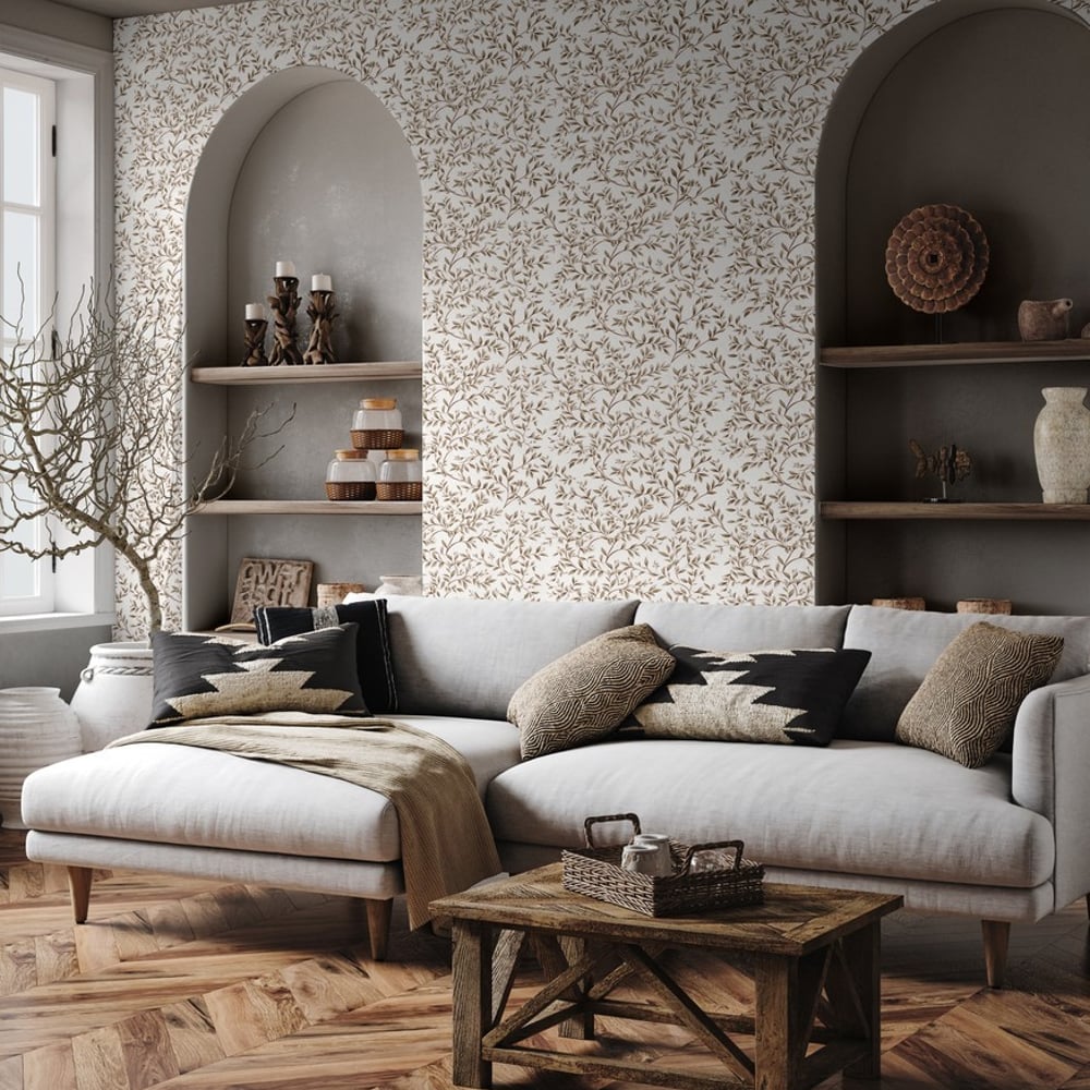 Alice Beige - Tapet - Beige - Stue - Blad - Wallpassion - Non-Woven